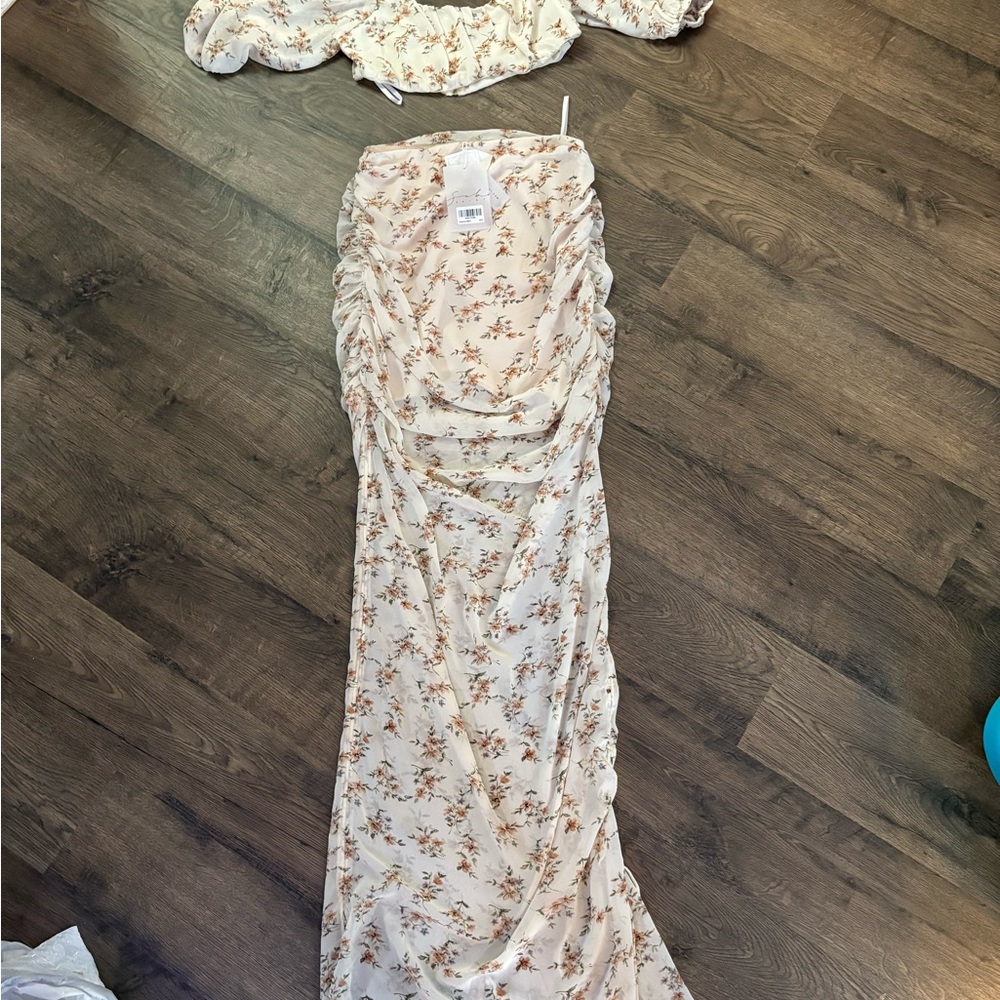 Floral Two-Piece Set in Cream and Pink